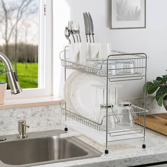 IRIS® 17" Stainless Steel 2-Tier Dish Rack